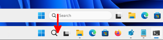 Comparison of the Windows 11 taskbar showing the search box transformed into a search icon.