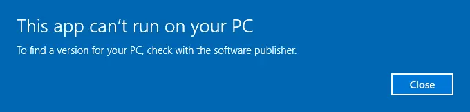 Windows warning message stating This app can’t run on your PC when Microsoft Store is blocked by AppLocker