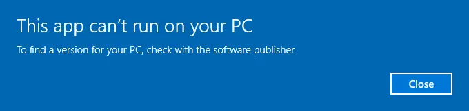 This app can't run on your PC window
