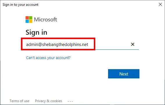 Microsoft 365, Sign in to your account window