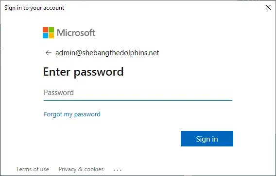 Microsoft 365, Enter password window