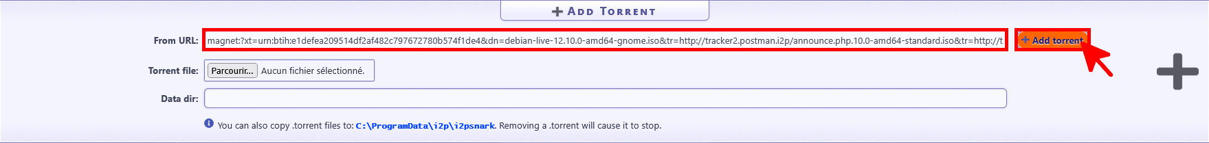 Add magnet link in I2PSnark interface