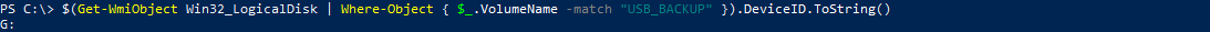 PowerShell command to detect USB drive by volume name