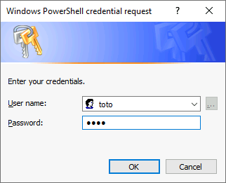 Windows PowerShell credential request dialog box for user authentication