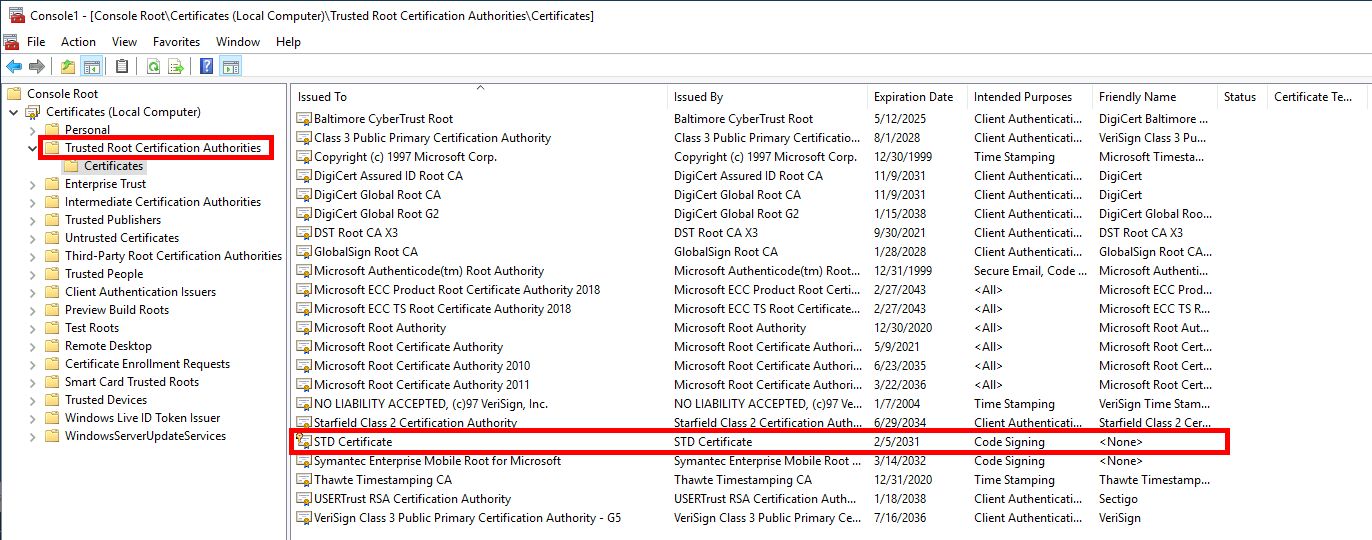 PowerShell | Self certificate inside Trusted Root Certificates Authorities Store