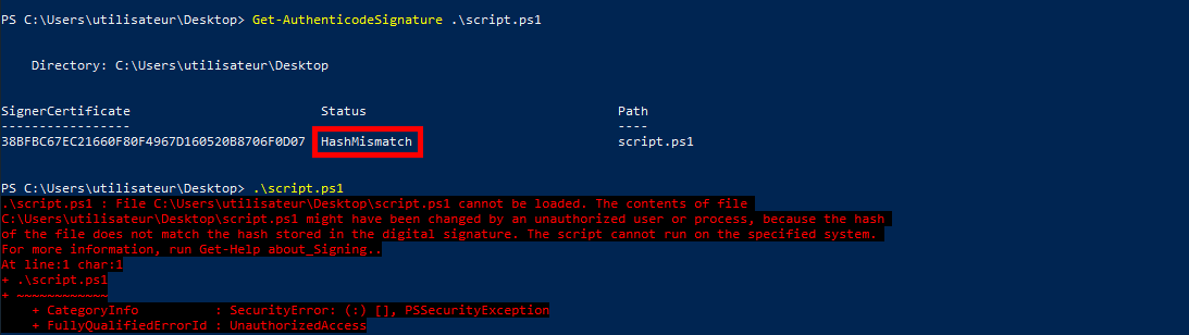 PowerShell | File cannot be loaded. The contents of file might have been changed by an unauthorized user or process, because the hash of the file does not match the hash stored in the digital signature.