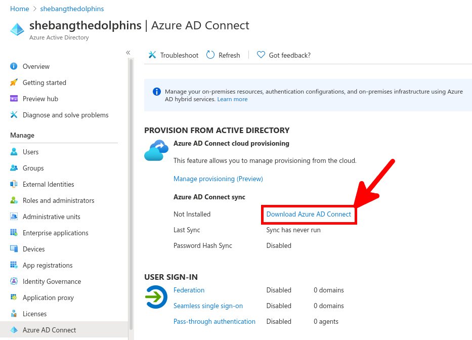 Azure Portal | Download Azure AD Connect