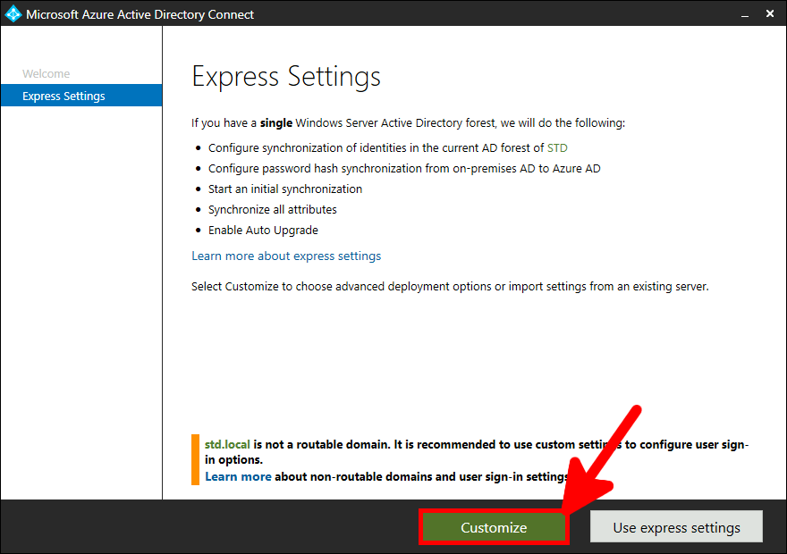Azure AD Connect Installation | Express Settings