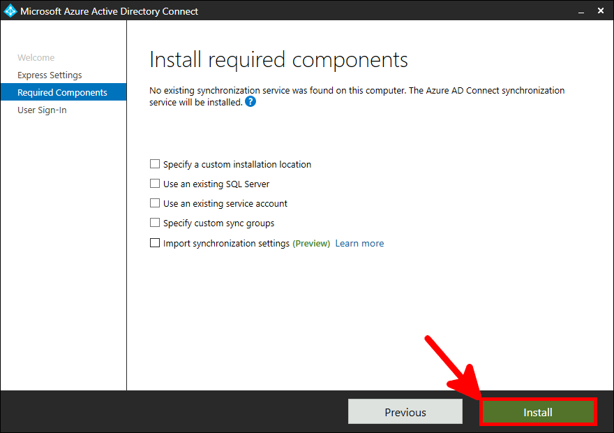 Azure AD Connect Installation | Install required components