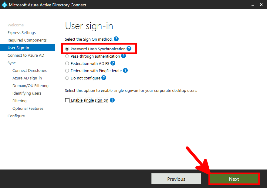 Azure AD Connect Installation | User sign-in