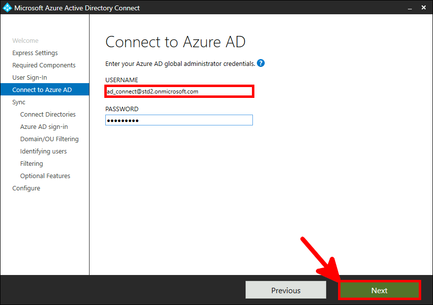 Azure AD Connect Installation | Connect to Azure AD.