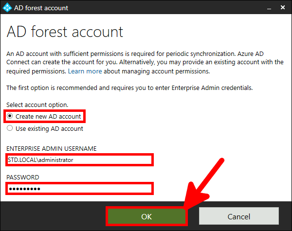 Azure AD Connect Installation | AD forest account.