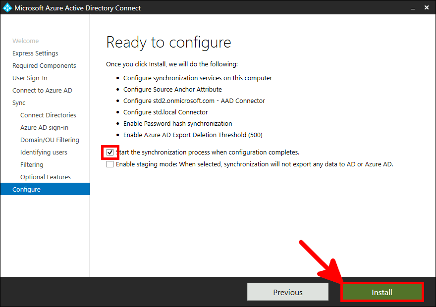 Azure AD Connect Installation | Ready to configure.