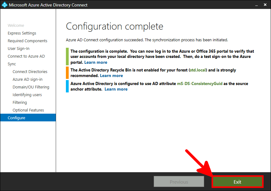 Azure AD Connect Installation | Configuration complete.