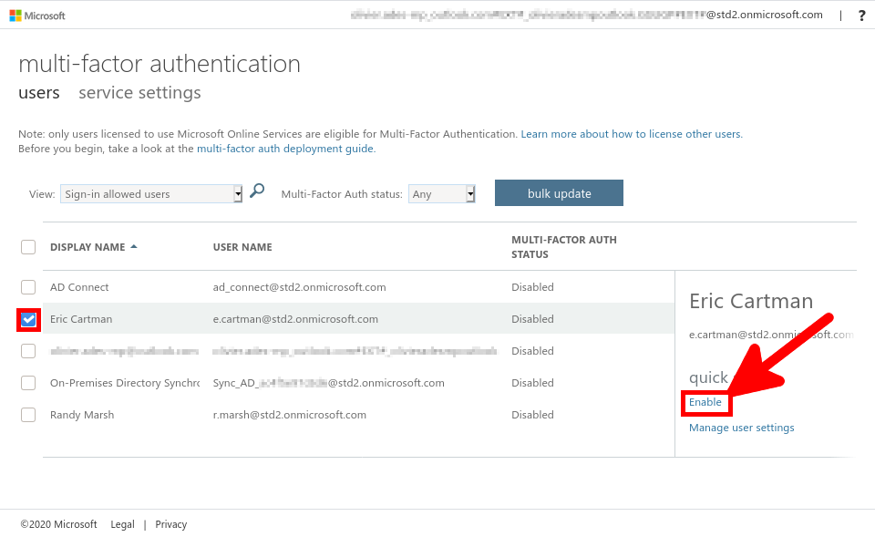 Azure Portal | Enable MFA for user