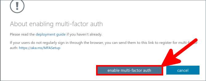 Azure Portal | enable multi-factor auth window.
