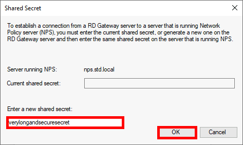 Windows | RD Gateway Manager, Shared secret