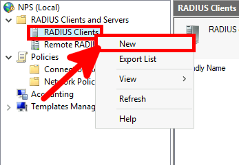 NPS Console | RADIUS client, new.