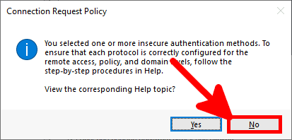 connection request policy window asking to view help topic