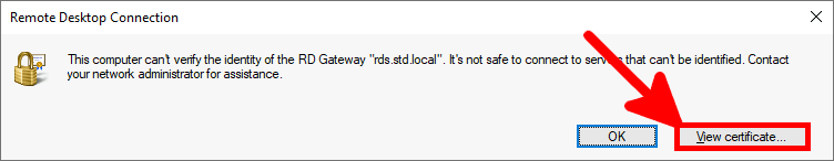 Remote Desktop Connection, This computer can't verify the identity