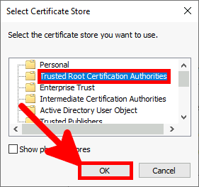 Certicate Import Wizard | Select certificate store
