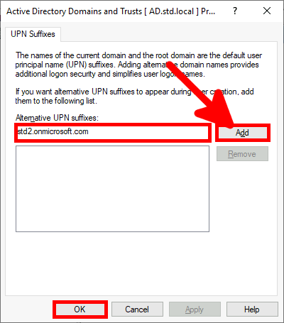 Active directory domain and trusts | Add UPN.