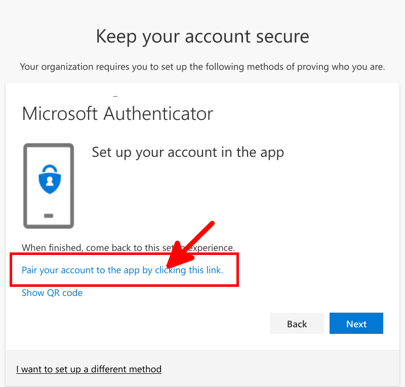 Azure AD | Pair your account to the app by clicking this link