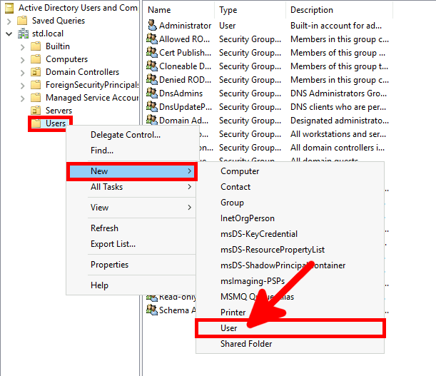 Active directory users and computers | Creating new user