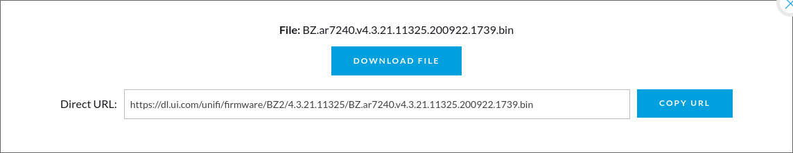 Ubiquiti firmware download page with direct URL and download file button.