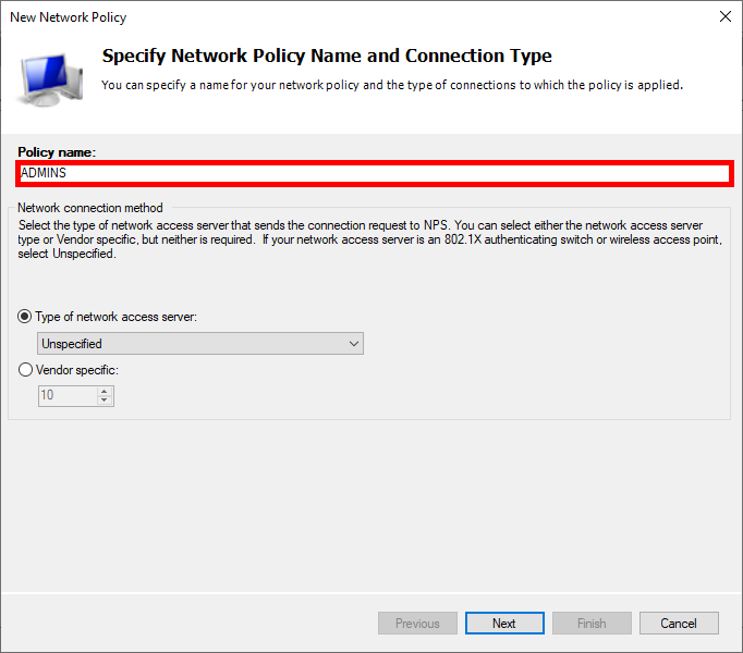 Screenshot of naming the Network Policy in the Ubiquiti Wi-Fi RADIUS setup