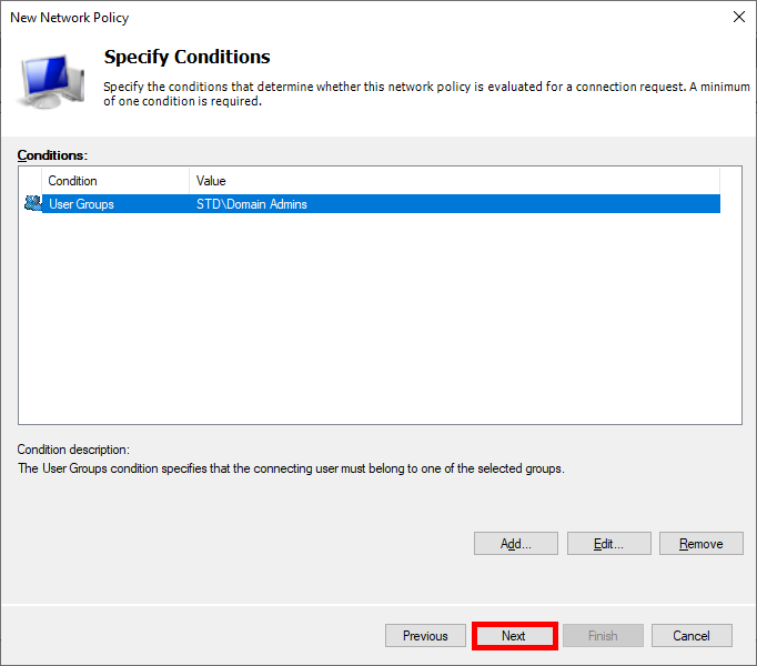 Screenshot of proceeding to the next step in the Network Policy setup