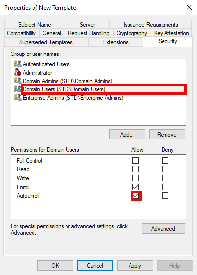 security tab in the windows properties window of a new model