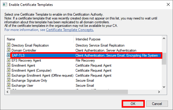 windows when selecting an ADCS certificate model