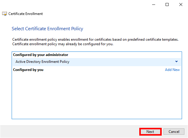 Screenshot of Active Directory enrollment strategy selection