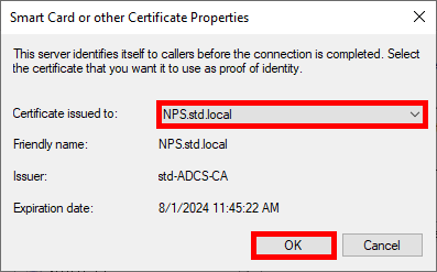 Screenshot of selecting the newly deployed certificate in the Ubiquiti Wi-Fi EAP-TLS setup