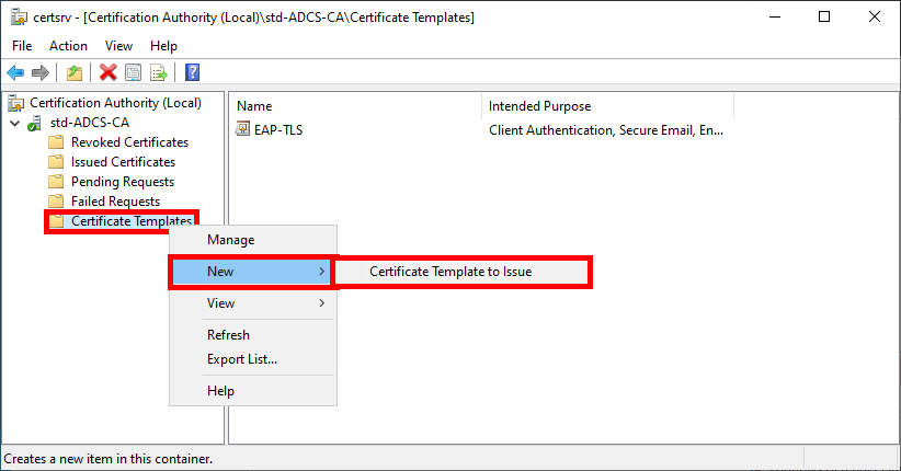 windows of the ADCS service configuration tool when adding a new certificate model for distribution
