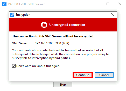VNC Viewer certificate warning