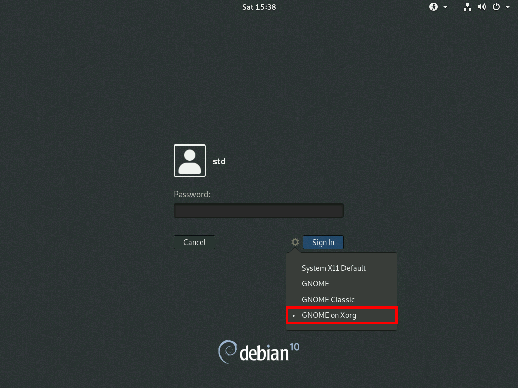 GDM Open Gnome Xorg