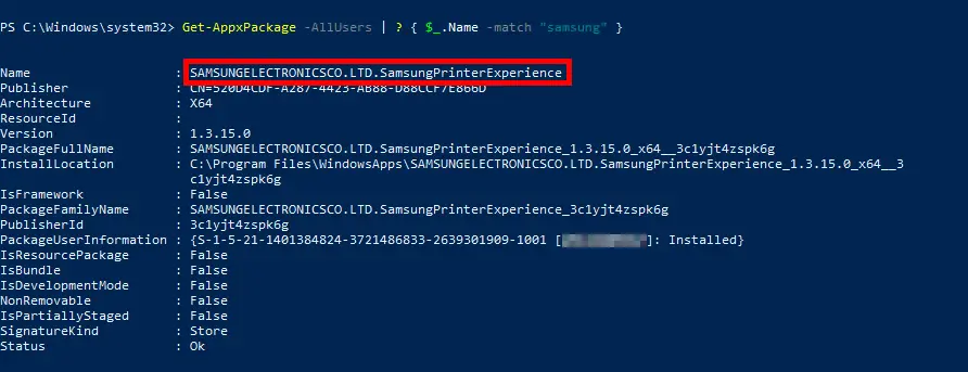 Windows 10 | PowerShell get-appxpackage command.