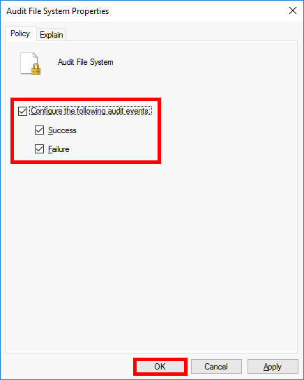 Audit File System Properties window