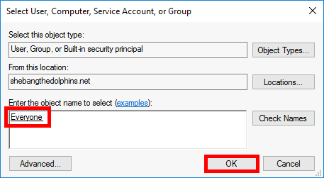 Select User, Computer, Service Account or Group window