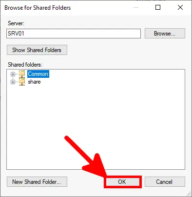DFS Management | Add folder target, Browse for Shared Folders Window