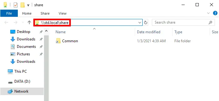 windows explorer accessing to share via namespace