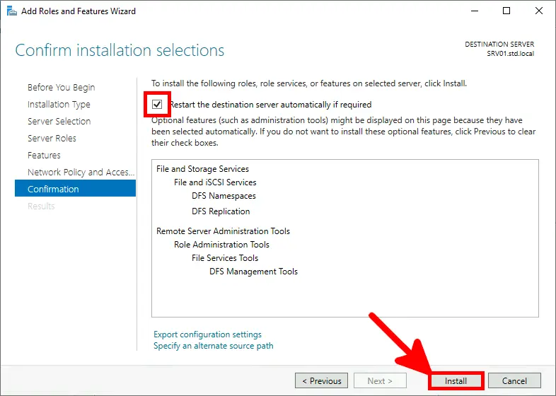 Add Roles and Features | Confirm installation selections