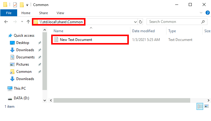 Windows explorer with new text document