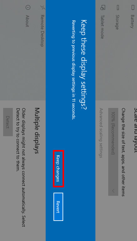 Windows 10 Keep these display settings menu