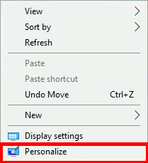 Windows 10 Personalize menu