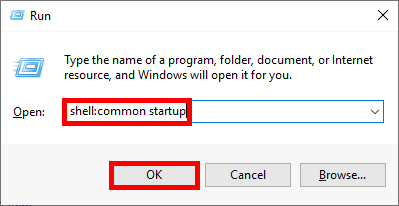 Windows 10 run shell:startup common