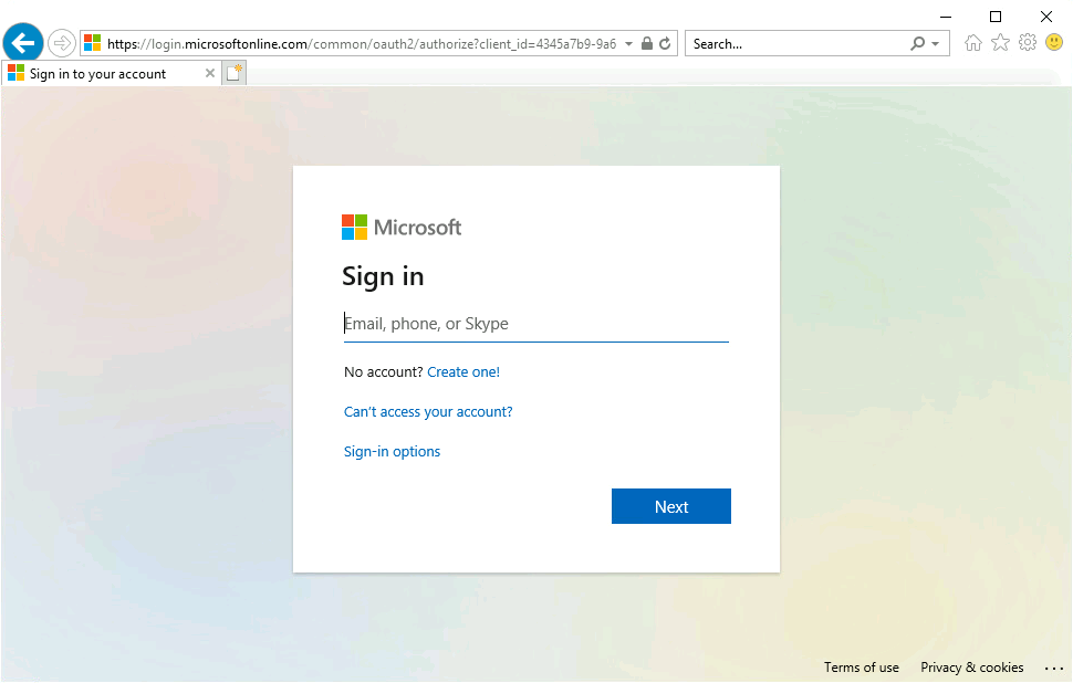 microsoftonline.com sign on from internet explorer