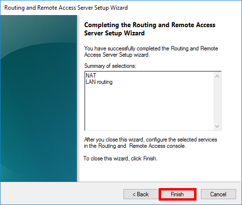 Windows | Routing and remote access console, Finish Wizard